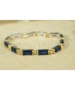 7.20Ct Emerald Cut Simulated Blue Sapphire Bracelet  Gold Plated925Silver  - £164.26 GBP