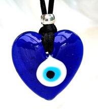 Evil Eye Heart Pendant Necklace Lucky Protection Cord Glass Kabbalah Turkish - £4.19 GBP