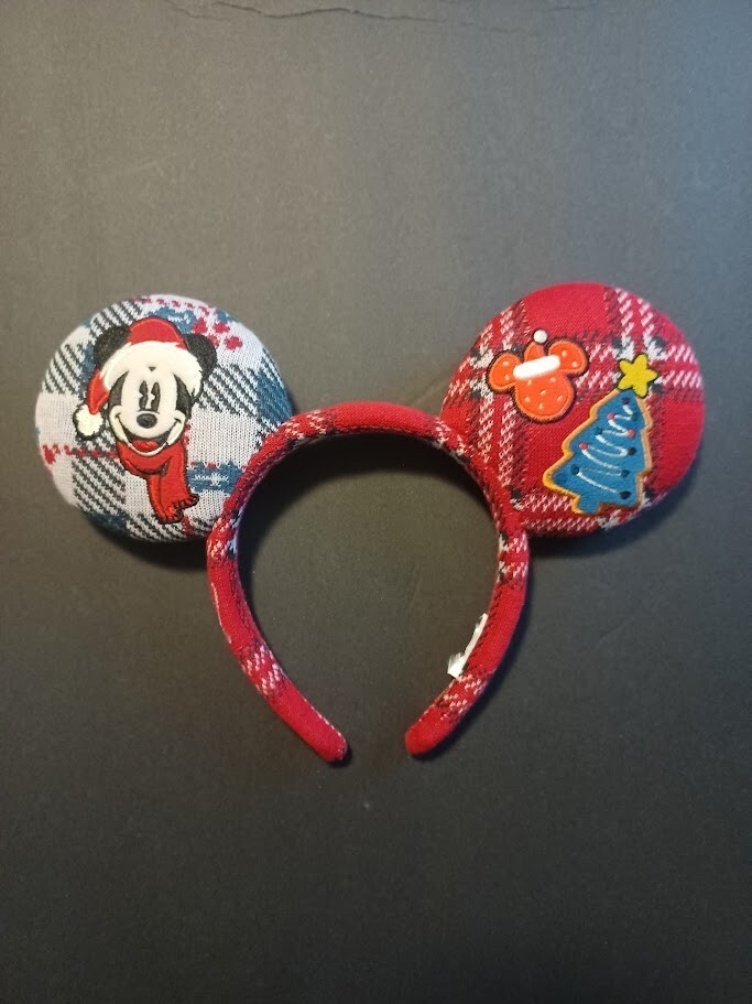 Disney Parks 2021 Red Plaid Ugly Christmas Sweater Mickey Ears Headband - £20.36 GBP