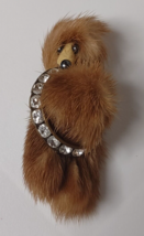Vintage Little Cute Fur Dog Brooch With Rhinestones  - £27.91 GBP