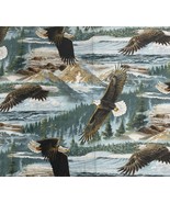 Eagles Soaring Along the Shore Print Pure Cotton Fabric 42&quot; x 16&quot; - £9.19 GBP