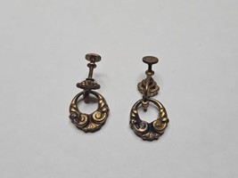 Vintage Bronze-Tone/Brass-Tone Screw On Dangle Earrings - £7.52 GBP
