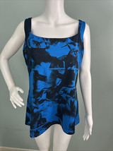 Women&#39;s Lucy Blue/Black Abstract Floral Print Active Fitness Fix Tank To... - $16.62