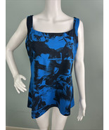 Women&#39;s Lucy Blue/Black Abstract Floral Print Active Fitness Fix Tank To... - $16.62