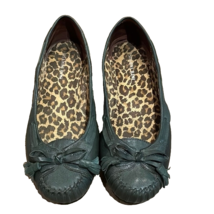 Gianni Bini Leighton Green Leather Flats Shoes Womens Sz 8 Moc Toe Rubber Sole - £11.00 GBP