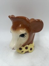 Vtg. Ceramic Cow Creamer Pitcher, Tan w/Yellow Flowers, 5&quot; T x 5.5&quot; W - $33.85