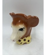 Vtg. Ceramic Cow Creamer Pitcher, Tan w/Yellow Flowers, 5&quot; T x 5.5&quot; W - $33.85