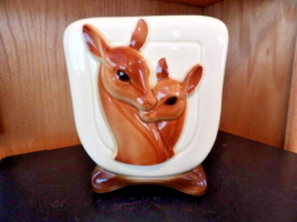 Vintage Royal Copley Ceramic Deer And Fawn 6&quot; Ceramic Vase Or Planter Unmarked - £14.40 GBP