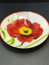 Lisa Audit Glass Poppy Flower Design Springtime Floral Glass Large Bowl - $24.74