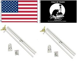 3&#39;x5&#39; Us American And Pow Mia Vale Of Tears Polyester Flags And Two 6&#39; Pole Kits - £43.17 GBP