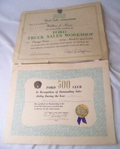 LOT 1957 FORD SALESMAN 500 CLUB CERTIFICATE + TRUCK SALES WALLACE HAAS O... - $49.49