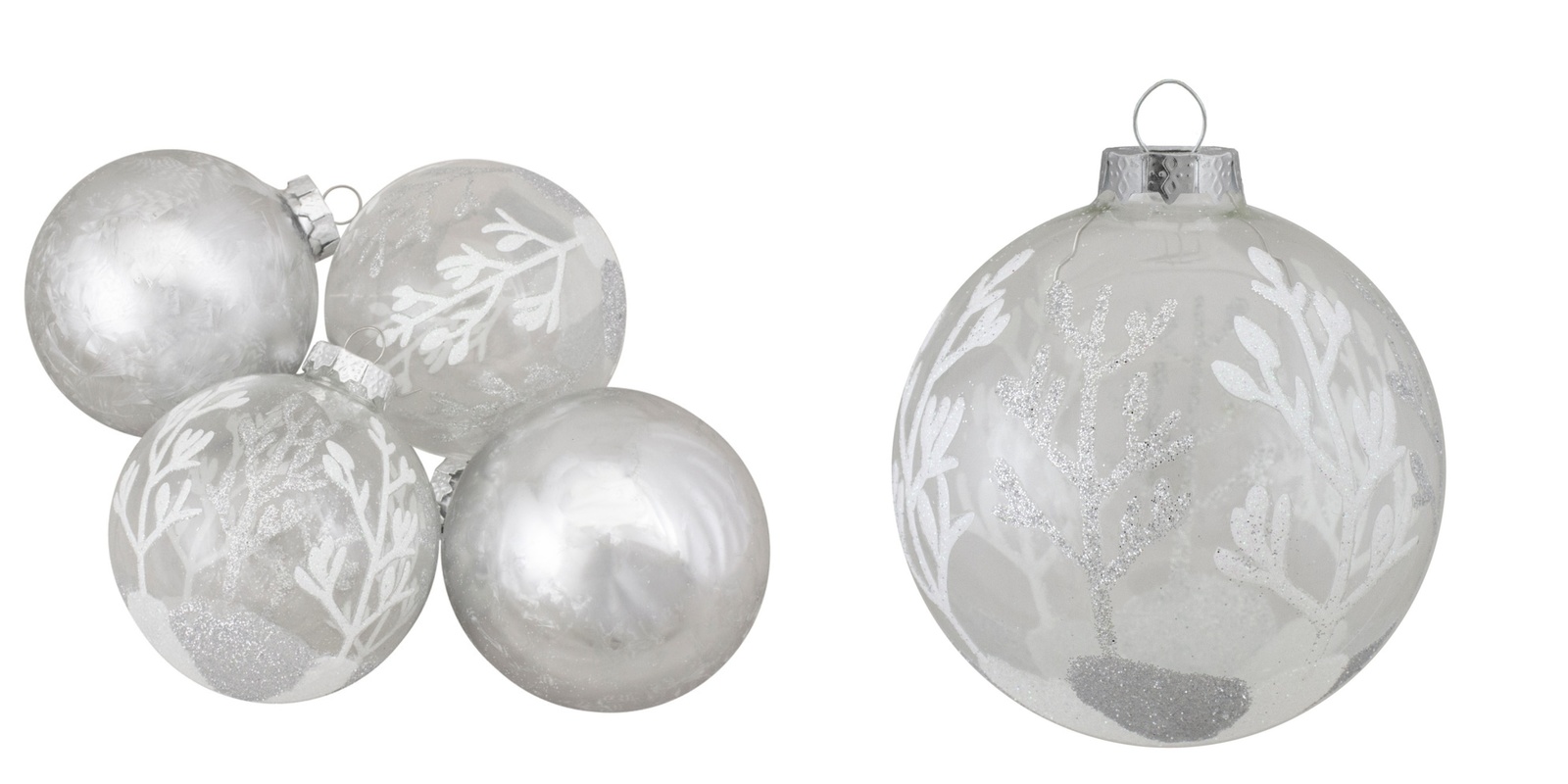 4ct Trees 2-Finish Christmas Ball Glass Ornaments 3.25" (80mm) Silver and Clear