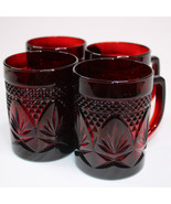 VINTAGE Ruby Red Mugs Set Of 4 Luminarc Cristal D&#39;arques France Cup Coff... - $28.54