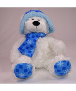 Teddy Bear Blue Snowflake White Hat And Scarf 17&quot; Very Soft Hugfun Inter... - $10.65