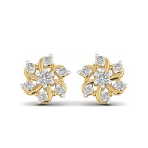 14K Yellow Gold Plated Simulated Diamond Flower Swirl Design Mini Stud Earrings - £29.56 GBP