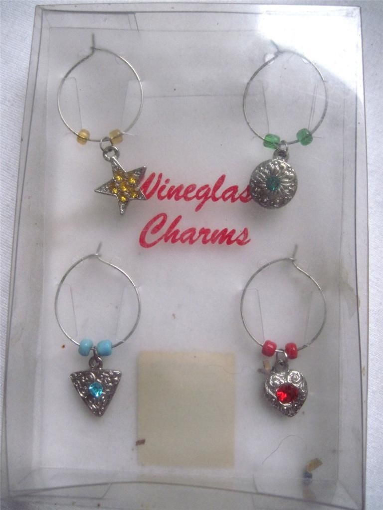 Set of 4 Wine Glass Charms Silver Tone with Multi Color Acrylic Beads - £5.00 GBP