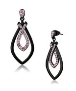 Black Plated Stainless Steel Pink Crystal Awareness Ribbon Dangle Earrin... - $23.28 CAD