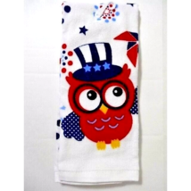 Patriotic Owl Kitchen Towel Summer Bird Holiday Top Hat Pinwheel Red White Blue - £10.97 GBP