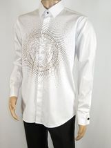 Mens CEREMONIA Shirt 100% Cotton Medusa Medallion Rhine Stones #STN 13 VRS white image 8