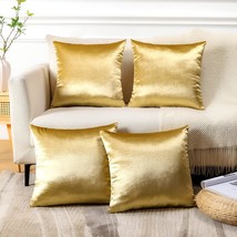 Otostar Set Of 4 Decorative Throw Pillow Covers Soft Velvet Solid Square, Gold - £26.91 GBP