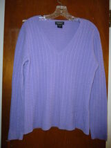 Womens Purple Cashmere Sweater S Small Cable Knit V Neck Lord and Taylor - $59.00