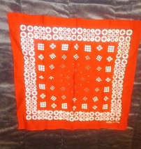 Vintage Colorfast 100% Cotton Bandana Red Geometric Hankie RN 14193 - $9.99