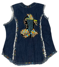 Monatana West Womens Tol Indian Chief Embroidered Vest Denim Sequins Small - £16.76 GBP