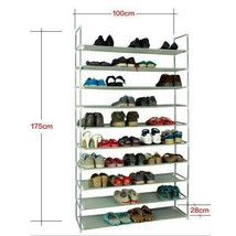 10 Tier 50 Pair Shoe Rack Shelf Tier Space Saving Organizer Shelf Storage - £32.25 GBP