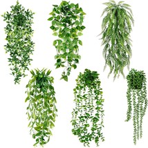 Artificial Hanging Plants for Shelf 6 Pack Fake Potted Greenery Plant Faux Eucal - £38.14 GBP