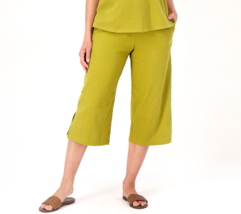 Cuddl Duds Crinkle Jersey Cropped Pants with Side Slits- Deep Moss, Medium - £20.17 GBP