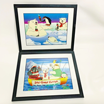 2 Coca Cola Coke Bear Family Framed Serigraphic Cell Print Pictures 1998 Vintage - £23.45 GBP