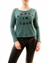 SUNDRY Womens Sweatshirt New Crazy In Love Stylish Soft Green Size US 1 - £25.97 GBP