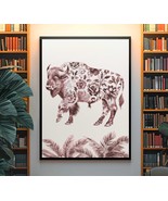 Bison Art Print Floral Animal Illustration Boho Wall Art Southwestern De... - $8.88 CAD