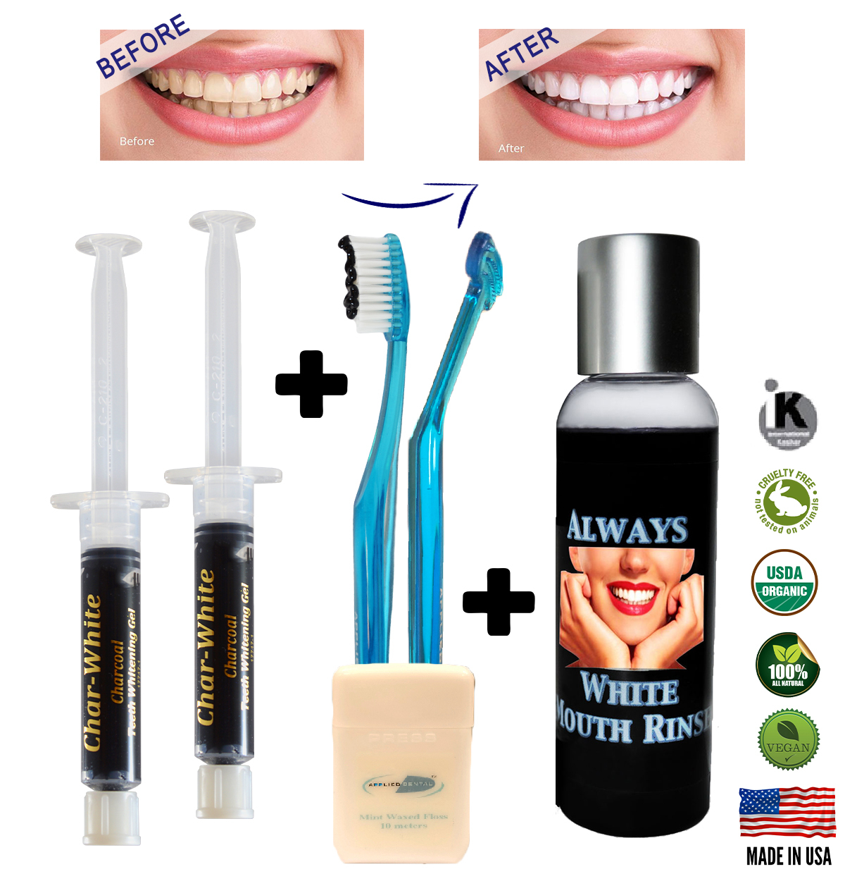  New Organic Fresh Mint Activated Charcoal Natural Teeth Whitening Gel Usa Made  - $14.45
