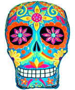 Day of The Dead Embroidered Sugar Skull Throw Pillow Turquoise 10 X 14&quot; - €28,73 EUR