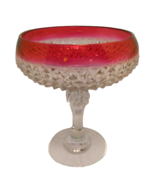 Vintage Glass Compote Diamond Point Pattern And Ruby Red Rim Candy Dish ... - $18.95