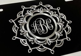 Custom Personalized Mandala Flower Monogram Diamond Etched License Plate Car Tag - £18.34 GBP