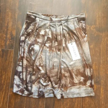 $90 nwt ASKARI pull on skirt S brown+silver metallic elastic waist batik mini - $9.89