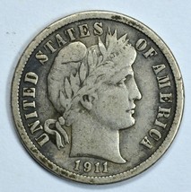 1911 Barber circulated silver dime F details - £9.45 GBP