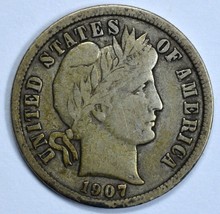 1907 Barber circulated silver dime F details - $13.25