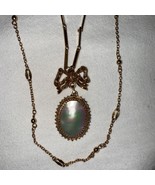 Vintage Florenza Goldtone Shell/Pearl Pendant Double Link Chain Bow Neck... - $89.16