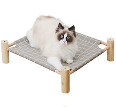 Cat Hammock Bed Pet Dog Rabbit Cooling Raised Elevated Outdoor Small Wood Grey - £20.62 GBP