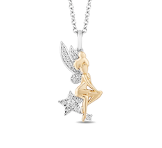 Enchanted Disney 14K Yellow Gold over with 1/6 CTTW Tinker Bell Pendant Necklace - £70.84 GBP