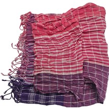 Handwoven Gradient Checkered Scarf With Fringe Pink Purple Lightweight 1... - £7.57 GBP