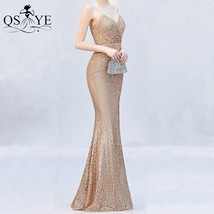 QSYYE Sparkle  Evening Dresses Spaghetti Straps  Prom Gown Sequin Long Party Dre - £103.04 GBP