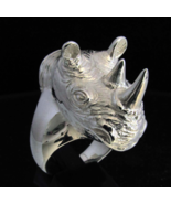 Huge and Heavy Sterling silver men&#39;s ring African Rhinoceros Wild Animal... - $251.92 CAD