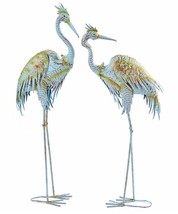 Blue Heron Bird Statues Set of 2 Metal 40.5" High Freestanding Tall Garden Decor - $178.19