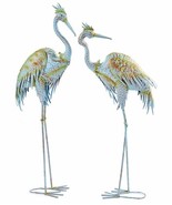 Blue Heron Bird Statues Set of 2 Metal 40.5&quot; High Freestanding Tall Gard... - £142.25 GBP