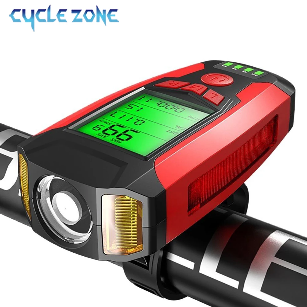 5 In 1 Bike Light With Bicycle Computer LCD Speedometer Odometer 5 Modes Horn - £8.78 GBP+
