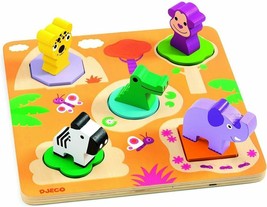 Djeco Mati Wooden Puzzle Multicolour (Baby 1 Year+) 5 character shapes DJ01045 - £18.24 GBP
